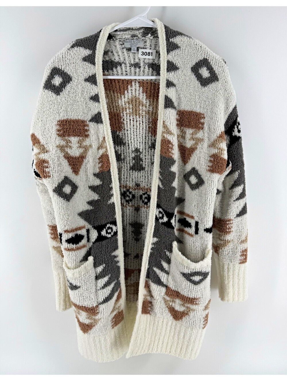 Warm & Cozy Lifestyle Women’s Geometric Knit Open Front V-Neck Pocket M